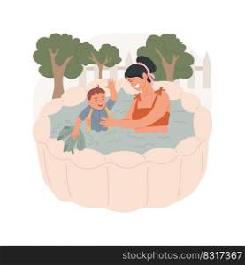 Inflatable pool isolated cartoon vector illustration. Baby playing in inflatable pool on backyard, family leisure time, summer activity, infant having fun in water, dabbling vector cartoon.. Inflatable pool isolated cartoon vector illustration.