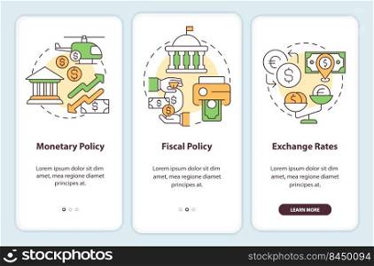 Inflation causes onboarding mobile app screen. Economic crisis walkthrough 3 steps editable graphic instructions with linear concepts. UI, UX, GUI template. Myriad Pro-Bold, Regular fonts used. Inflation causes onboarding mobile app screen