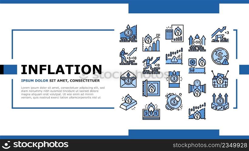 Inflation Financial World Problem Landing Web Page Header Banner Template Vector. Core And Rate Inflation, Stagflation Online Market Finance Hyperinflation, Deflation Money And Food Asset Illustration. Inflation Financial World Problem Landing Header Vector