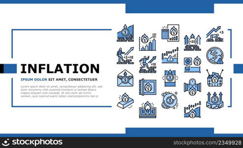 Inflation Financial World Problem Landing Web Page Header Banner Template Vector. Core And Rate Inflation, Stagflation Online Market Finance Hyperinflation, Deflation Money And Food Asset Illustration. Inflation Financial World Problem Landing Header Vector