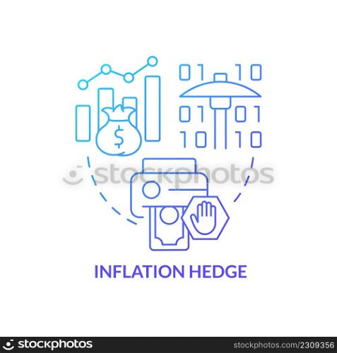 Inflation hedge blue gradient concept icon. Cryptocurrency competitive edge abstract idea thin line illustration. Increasing crypto value over time. Isolated outline drawing. Myriad Pro-Bold font used. Inflation hedge blue gradient concept icon