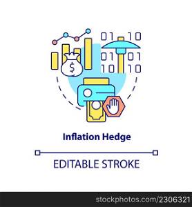 Inflation hedge concept icon. Cryptocurrency competitive edge abstract idea thin line illustration. Reducing risks. Isolated outline drawing. Editable stroke. Arial, Myriad Pro-Bold fonts used. Inflation hedge concept icon