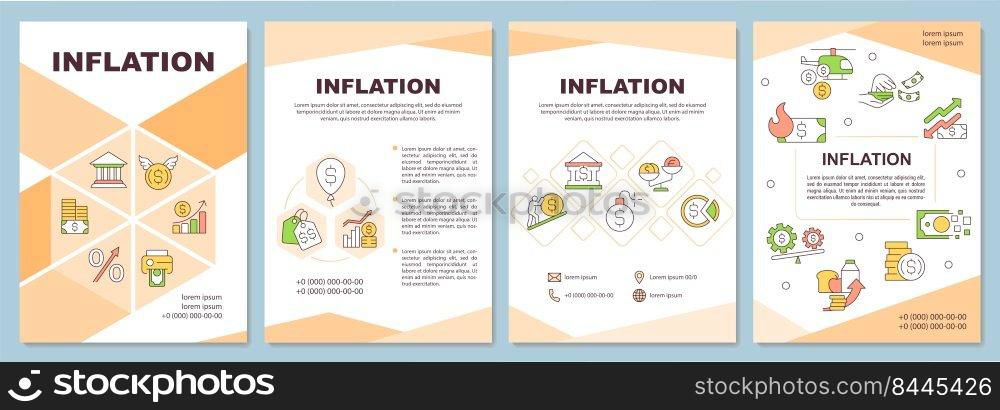 Inflation orange brochure template. Currency value. Leaflet design with linear icons. Editable 4 vector layouts for presentation, annual reports. Arial-Black, Myriad Pro-Regular fonts used. Inflation orange brochure template