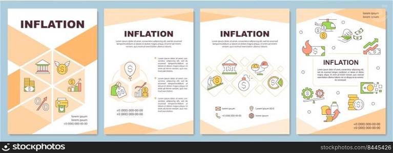 Inflation orange brochure template. Currency value. Leaflet design with linear icons. Editable 4 vector layouts for presentation, annual reports. Arial-Black, Myriad Pro-Regular fonts used. Inflation orange brochure template