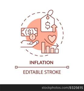 Inflation red concept icon. Rising cost. Consumer price index. Personal finance. Household budget. Financial crisis abstract idea thin line illustration. Isolated outline drawing. Editable stroke. Inflation red concept icon