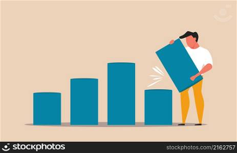 Inflation reduction and revenue bar people. Business chart strategy trade and crash profit man vector illustration concept. Reduce and recession income money. Economy bankruptcy and loss finance