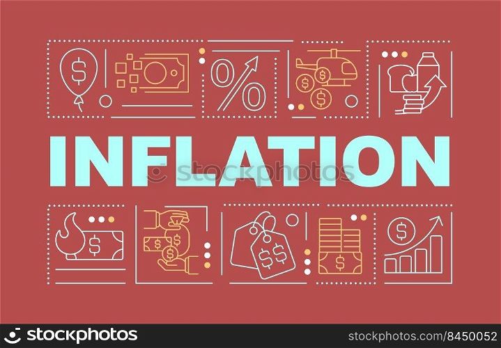Inflation word concepts red banner. Rising prices on goods. Infographics with editable icons on color background. Isolated typography. Vector illustration with text. Arial-Black font used. Inflation word concepts red banner