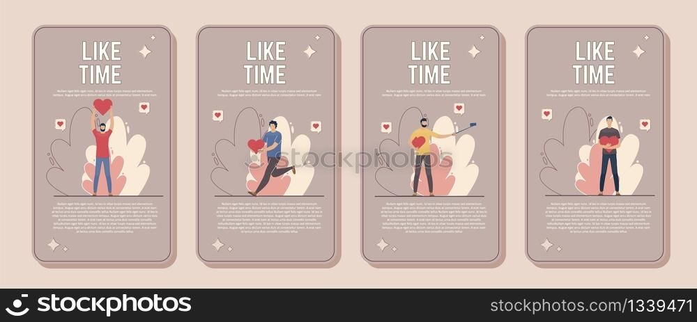 Influence on Men Online Audience, Popular Blogger Advertising Poster, Promo Banner. Blogging People, Man Community Following, Liking and Sharing Content in Internet Trendy Flat Vector Illustration