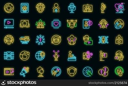 Influencer icons set outline vector. Video subscribe. View content. Influencer icons set vector neon