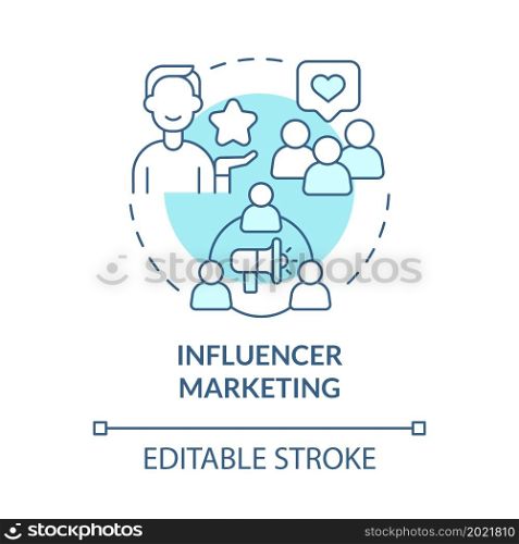 Influencer marketing for startup concept icon. Blogger advertising providing for business. Small business abstract idea thin line illustration. Vector isolated outline color drawing. Editable stroke. Influencer marketing for startup concept icon