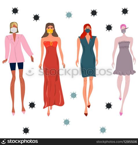 Influencers women in face mask. Novel coronavirus, 2019-nCoV, COVID-19, people in medical face mask. Concept of coronavirus quarantine vector illustration.. Influencers women in face mask.