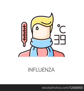 Influenza RGB color icon. Contagious flu virus, respiratory viral infection. Medical diagnosis, virology. Ill person with cold symptoms, fever, headache isolated vector illustration