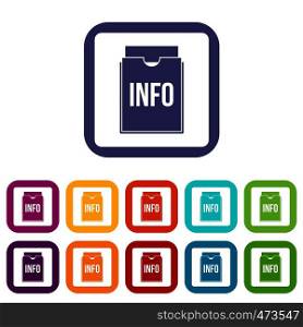 Info folder icons set vector illustration in flat style In colors red, blue, green and other. Info folder icons set flat