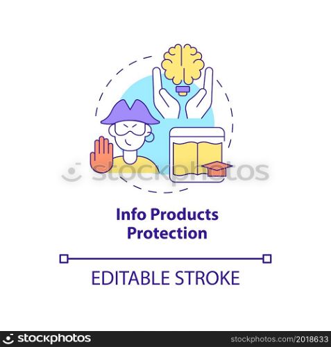 Info products protection concept icon. Content to protect from piracy abstract idea thin line illustration. Online educational courses security. Vector isolated outline color drawing. Editable stroke. Info products protection concept icon