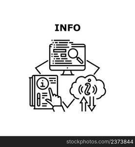 Info Search Vector Icon Concept. Info Search In Internet And Researching Manual Book, Exchange Information With Colleague And Partner. Searching Advice On Computer Black Illustration. Info Search Vector Concept Black Illustration