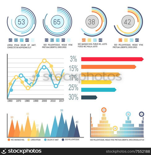 Infographic and pie diagrams, curve lines visual info vector ...