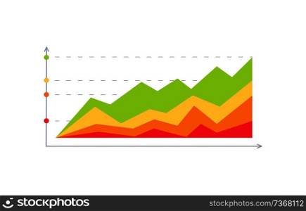 Infographic and showing data, information visualized represented in form of chart with arrow growing elements of different colors vector illustration. Infographic Showing Data, Vector Illustration