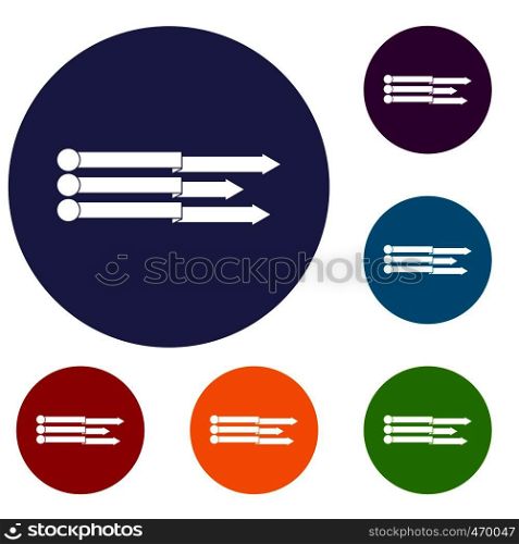 Infographic arrows icons set in flat circle reb, blue and green color for web. Infographic arrows icons set