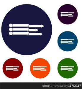 Infographic arrows icons set in flat circle reb, blue and green color for web. Infographic arrows icons set