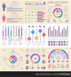 Infographic banners. Ui interface, information panel with finance graphs, pie chart and comparison diagrams vector set. Business data diagram, chart and infographic illustration. Infographic banners. Ui interface, information panel with finance graphs, pie chart and comparison diagrams vector set