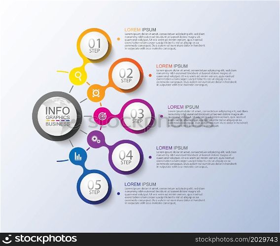 Infographic business abstract background template circle colorful with 5 step