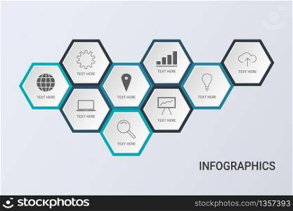 Infographic Business Concept. Business Hexagon template with options for brochure, diagram, workflow, timeline, web design