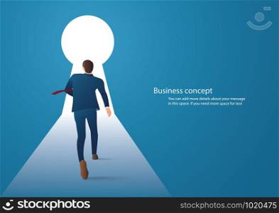 infographic Business concept illustration of a businessman walking into keyhole with bright light