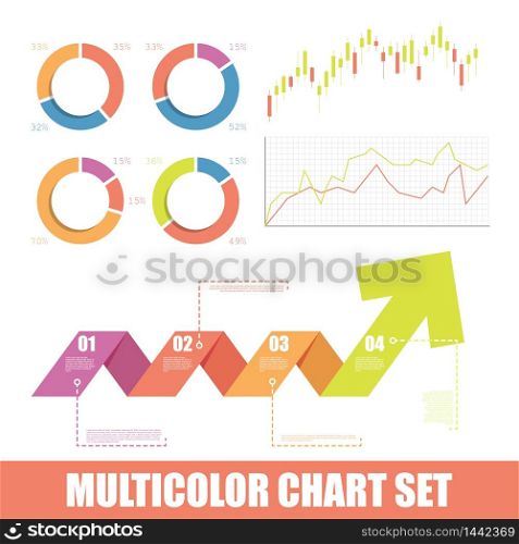 Infographic chart set, modern business charts collection in flat trendy multicolor style vector illustration