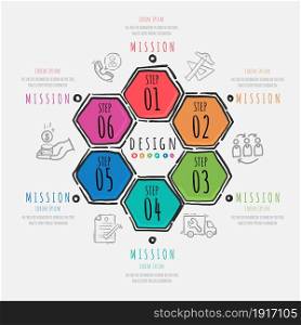 Infographic design 6 option, Hand drawing style, steps or processes. Vector illustration.