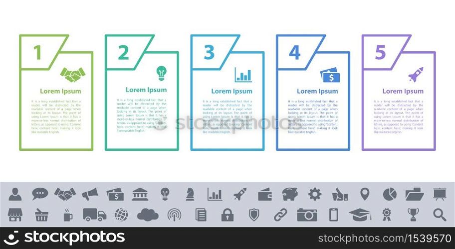 Infographic design business concept vector illustration with 5 steps or options or processes represent work flow or diagram or web button banner