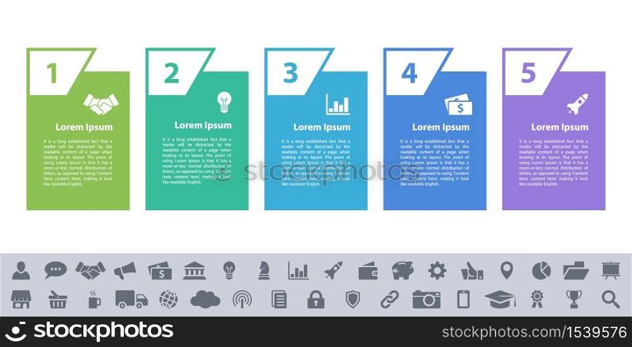 Infographic design business concept vector illustration with 5 steps or options or processes represent work flow or diagram or web button banner