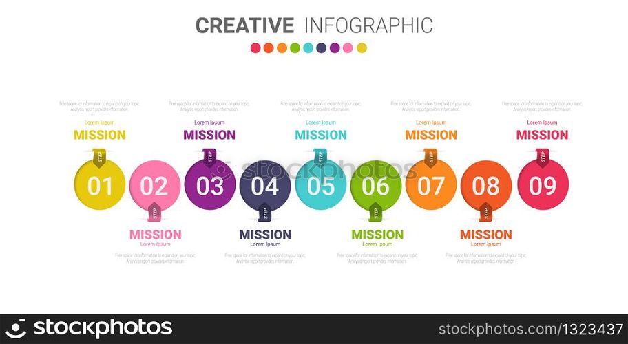 Infographic design elements for your business with 9 options, parts, steps or processes, Vector Illustration.