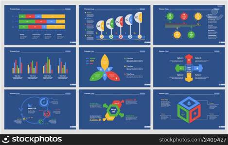 Infographic design set can be used for workflow layout, diagram, annual report, presentation, web design. Business and consulting concept with process and percentage charts.