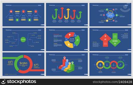 Infographic design set can be used for workflow layout, diagram, annual report, presentation, web design. Business and logistics concept with process, bar, percentage charts and mind map.