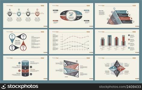 Infographic design set can be used for workflow layout, diagram, annual report, presentation, web design. Business and accounting concept with process, percentage, timing, line and bar charts.