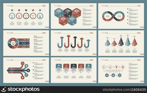 Infographic design set can be used for workflow layout, diagram, annual report, presentation, web design. Business and accounting concept with process, percentage, timing and bar charts.