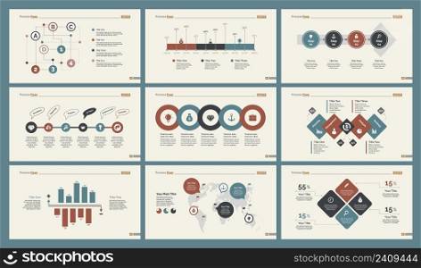 Infographic design set can be used for workflow layout, diagram, annual report, presentation, web design. Business and logistics concept with process, percentage, timing, flow and bar charts.