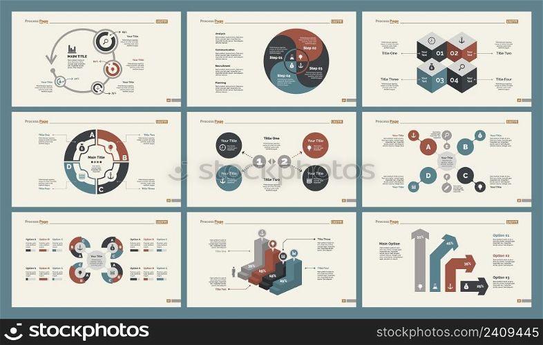 Infographic design set can be used for workflow layout, diagram, annual report, presentation, web design. Business and management concept with process, percentage, bar charts and mind maps.