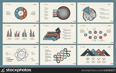 Infographic design set can be used for workflow layout, diagram, annual report, presentation, web design. Business and marketing concept with process, percentage, flow, bar and pie charts.