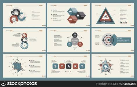 Infographic design set can be used for workflow layout, diagram, annual report, presentation, web design. Business and analytics concept with process, percentage and radar charts.