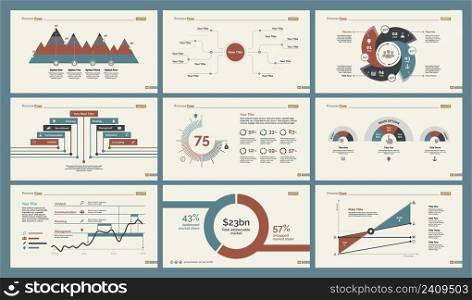 Infographic design set can be used for workflow layout, diagram, annual report, presentation, web design. Business and production concept with process, percentage, line charts and mind map.