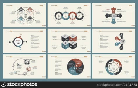 Infographic design set can be used for workflow layout, diagram, annual report, presentation, web design. Business and planning concept with process, percentage and cycle charts.