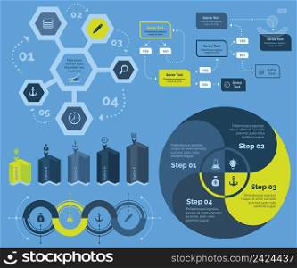 Infographic design set can be used for workflow layout, diagram, annual report, presentation, web design. Business and management concept with process and flow charts.