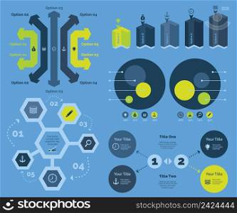 Infographic design set can be used for workflow layout, diagram, annual report, presentation, web design. Business and marketing concept with process charts.