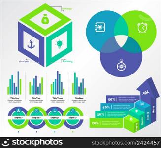 Infographic design set can be used for workflow layout, diagram, annual report, presentation, web design. Business and recruitment concept with process and bar charts.