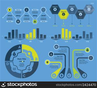 Infographic design set can be used for workflow layout, diagram, annual report, presentation, web design. Business and teamwork concept with process charts.