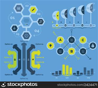 Infographic design set can be used for workflow layout, diagram, annual report, presentation, web design. Business and training concept with process and percentage charts.