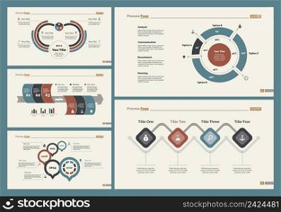 Infographic design set can be used for workflow layout, diagram, annual report, presentation, web design. Business and analyzing concept with process and doughnut charts.