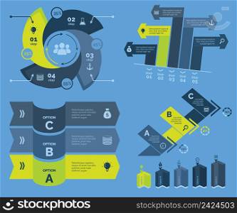 Infographic design set can be used for workflow layout, diagram, annual report, presentation, web design. Business and management concept with process and percentage charts.