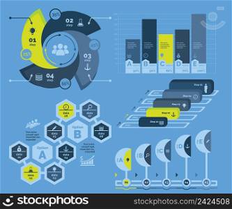 Infographic design set can be used for workflow layout, diagram, annual report, presentation, web design. Business and economics concept with process and percentage charts.
